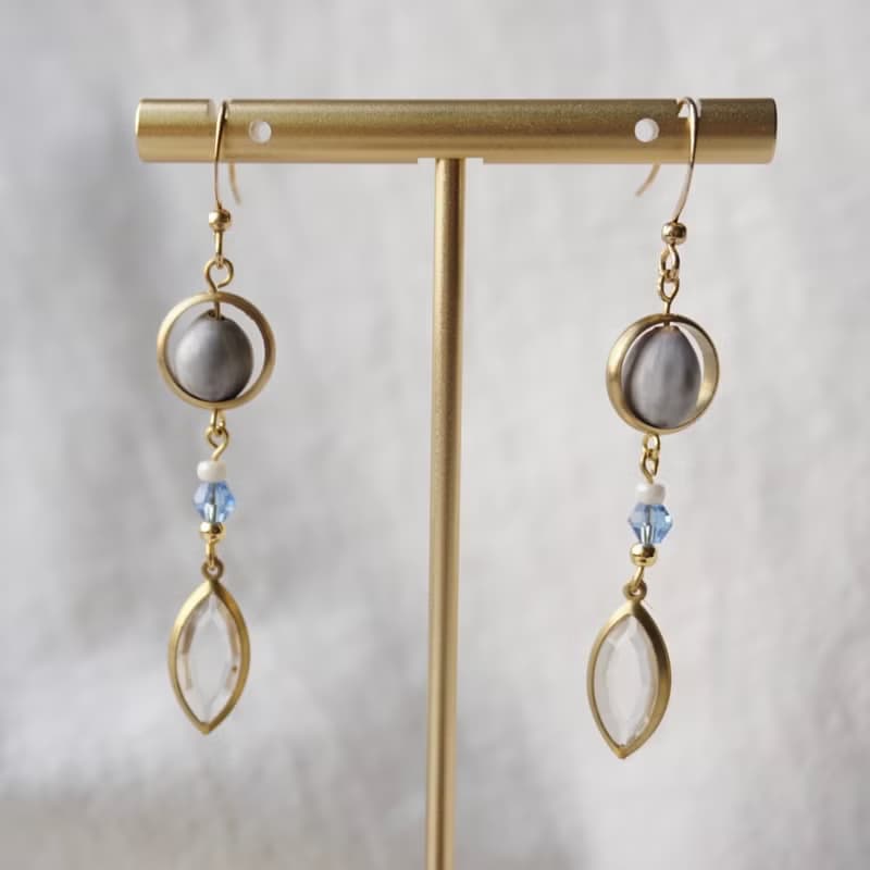 台灣原生植物種子-薏苡-黃銅長耳環