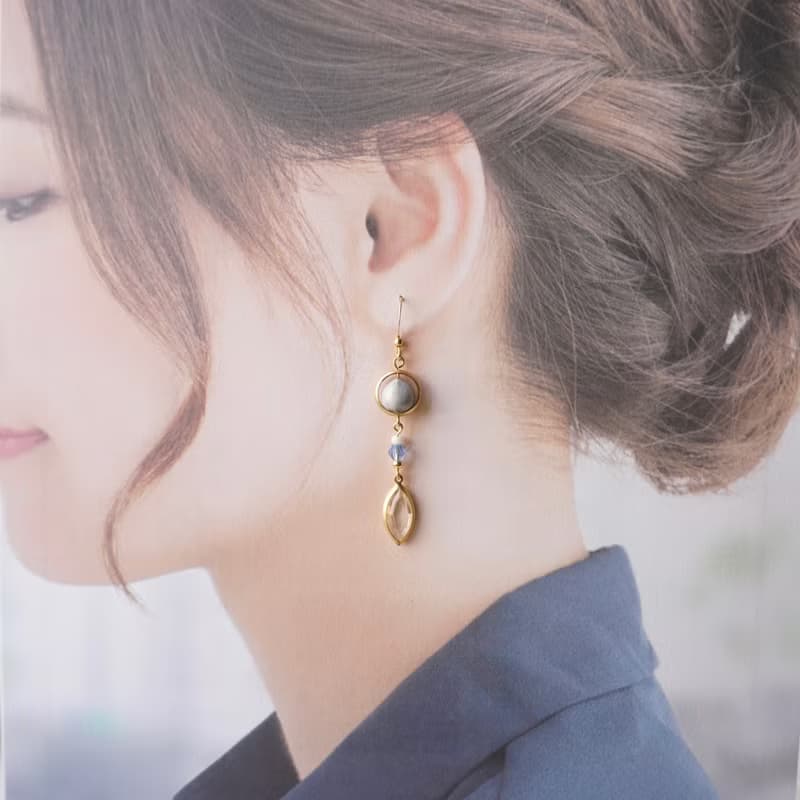 台灣原生植物種子-薏苡-黃銅長耳環