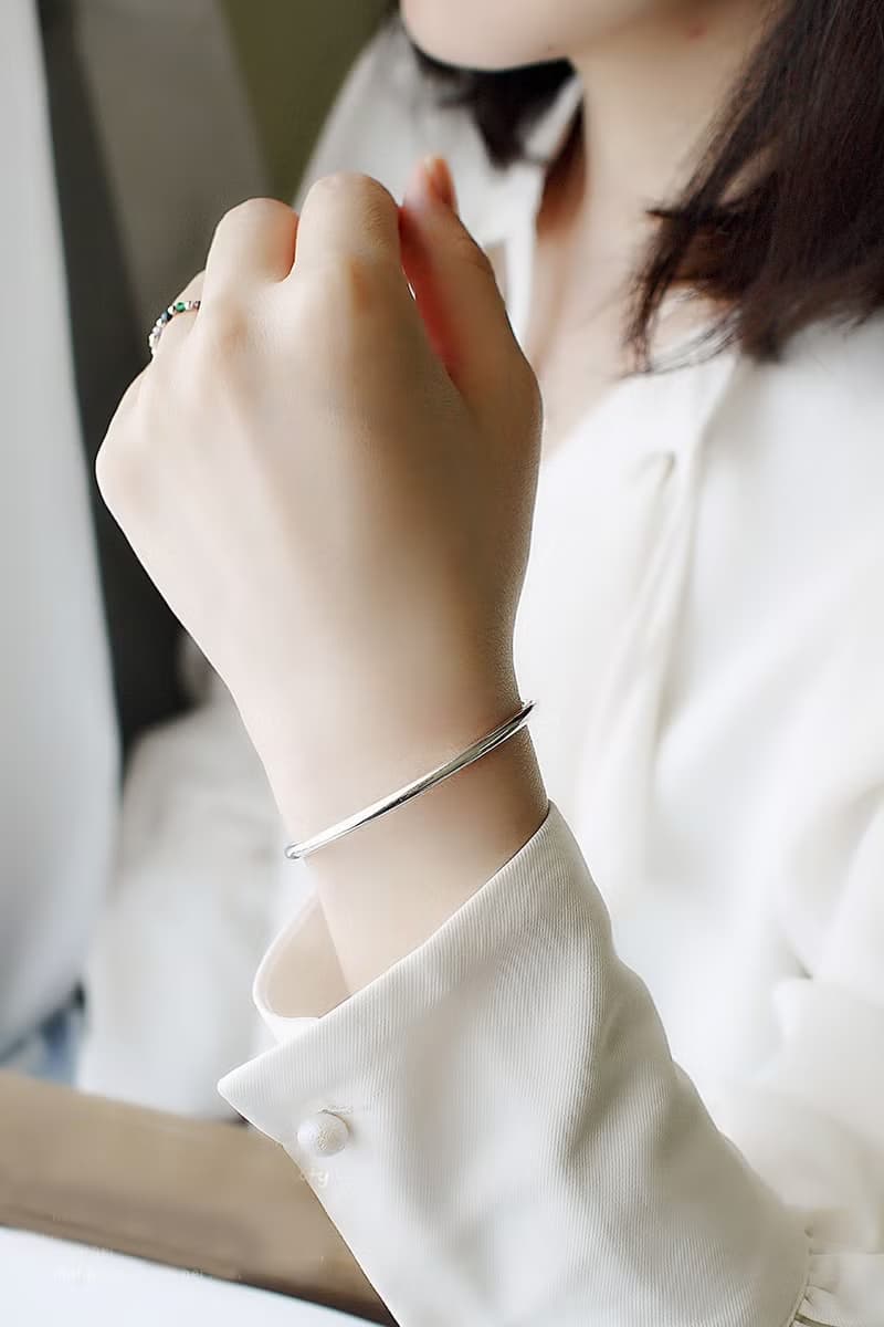 925純銀光面手鐲 簡單幸福純銀手環 女生C型手環 畢業禮物 七夕