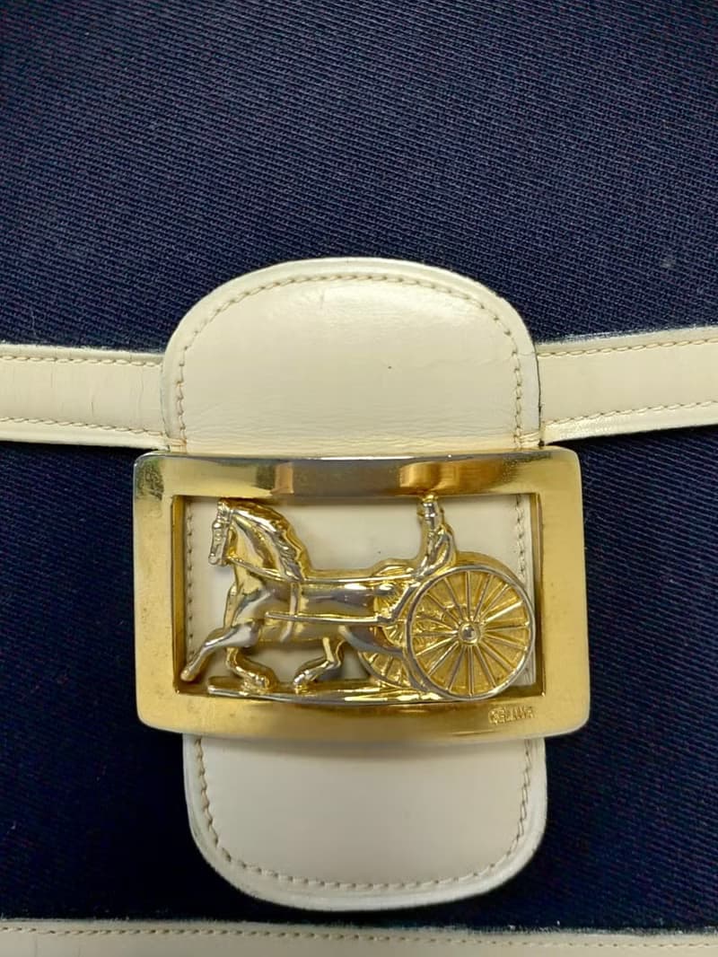 絕版稀有品中古二手Celine海軍藍拼白色馬車單肩側背腋下包手袋