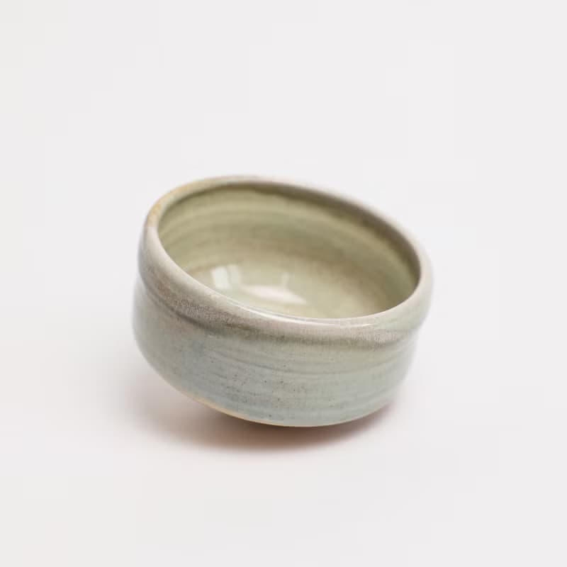 明芽窯 l 柴燒青瓷落灰茶碗 灰 陶器 陶藝品 茶具 蒐藏品 T
