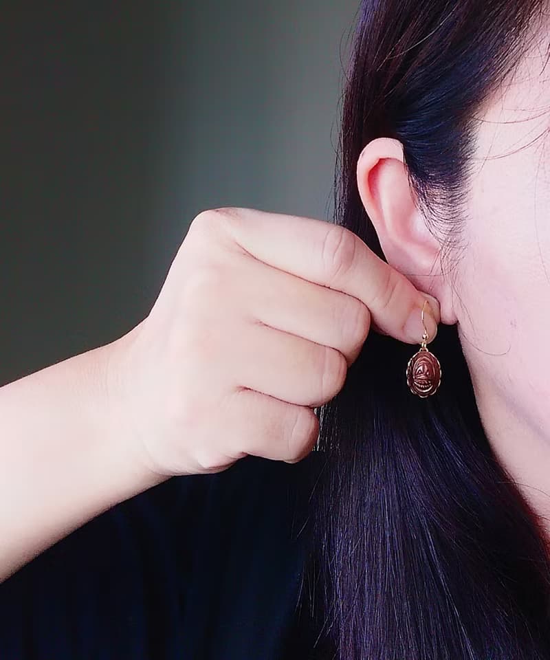 Vintage Jewelry 西洋古董飾品 聖甲蟲 咖啡色 耳勾針 針式耳環