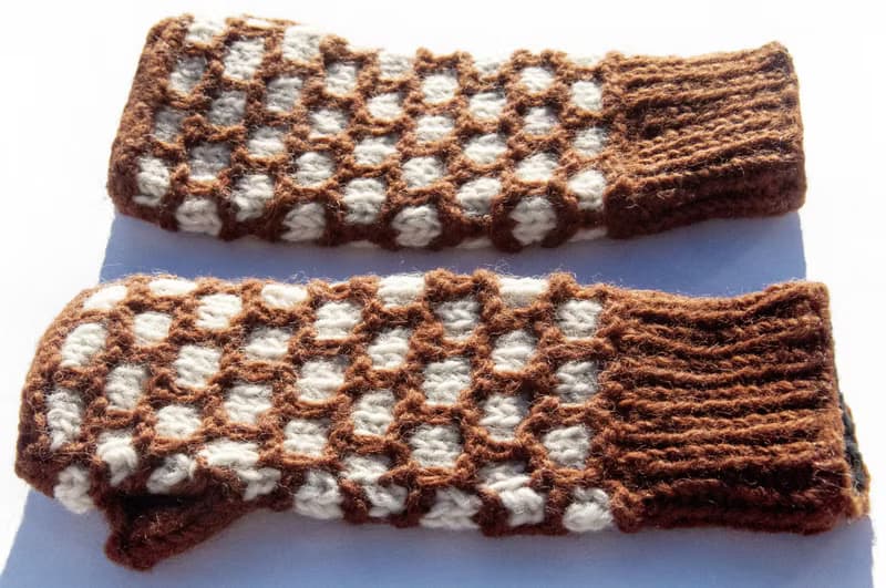 手織純羊毛針織手套/露趾手套/內刷毛手套/保暖手套-北歐焦糖咖啡