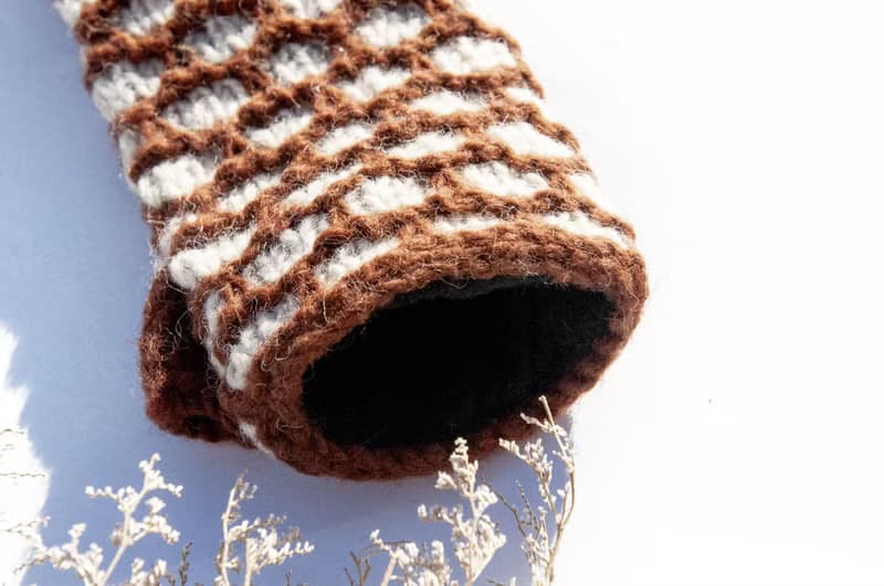 手織純羊毛針織手套/露趾手套/內刷毛手套/保暖手套-北歐焦糖咖啡