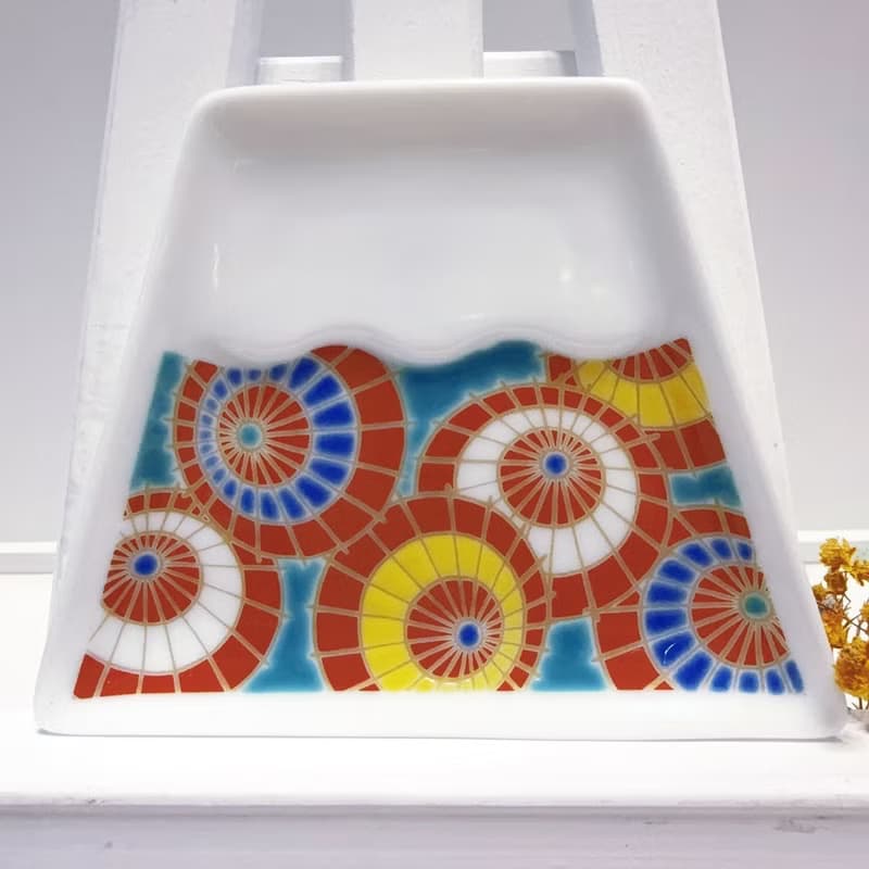 【九谷燒】青郊窯富士山造型盤-日本傘