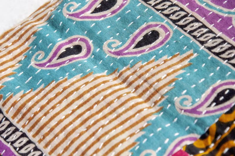 手縫紗麗布拼接絲巾/刺繡絲巾/刺繡圍巾/手縫紗麗線絲巾-復古花