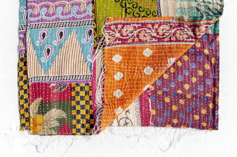 手縫紗麗布拼接絲巾/刺繡絲巾/刺繡圍巾/手縫紗麗線絲巾-復古花