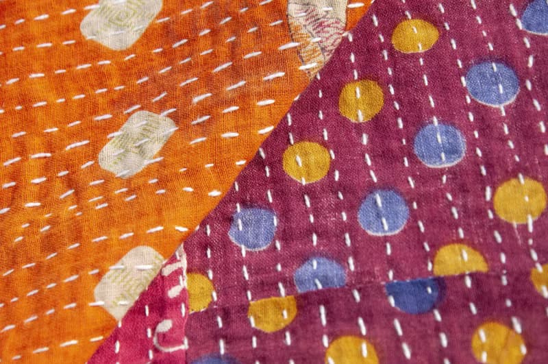 手縫紗麗布拼接絲巾/刺繡絲巾/刺繡圍巾/手縫紗麗線絲巾-復古花