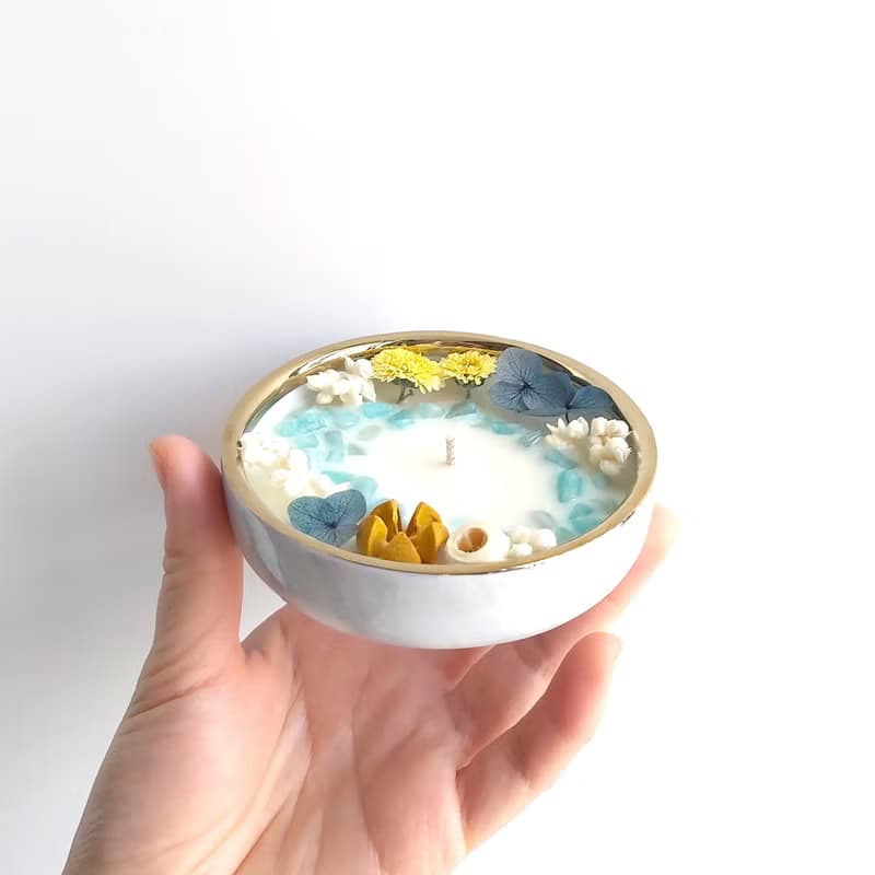 天河石 小雛菊 大理石碗  50g 250g 大豆蠟香氛蠟燭 天然晶石