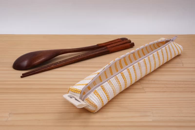 【紙布家】紙線編織 小餐具袋 黃白