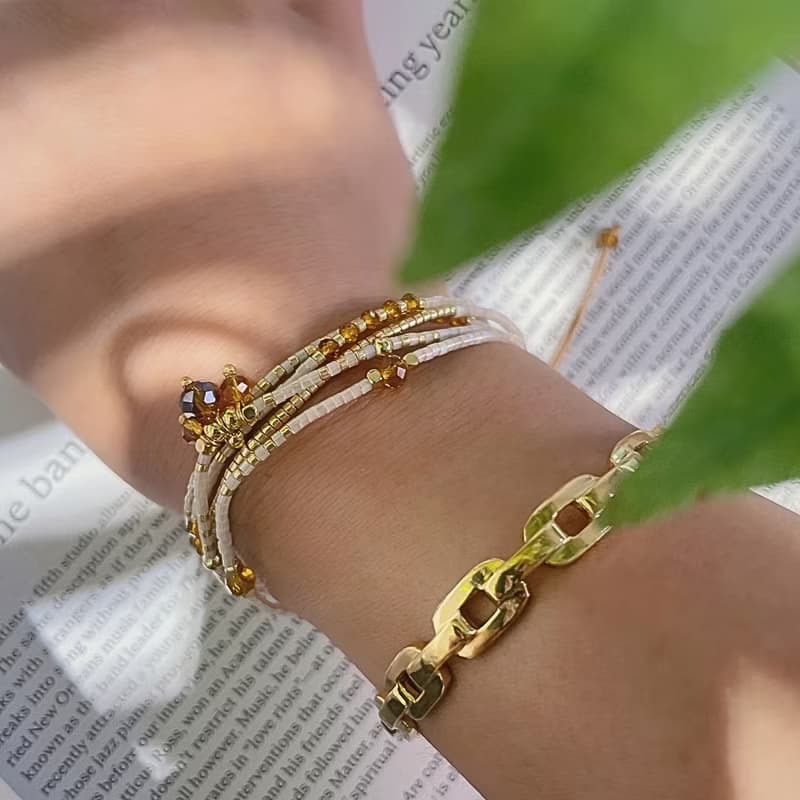 琥珀銀河 編織手環 (珍珠白)  手工 手鍊 多圈手鍊 疊搭手鍊 手環