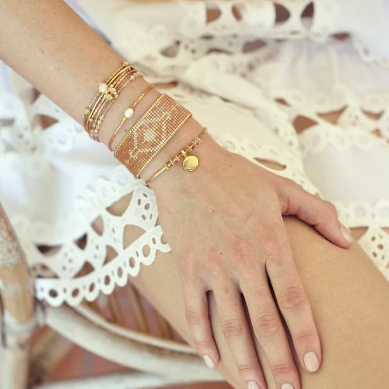 琥珀銀河 編織手環 (珍珠白)  手工 手鍊 多圈手鍊 疊搭手鍊 手環