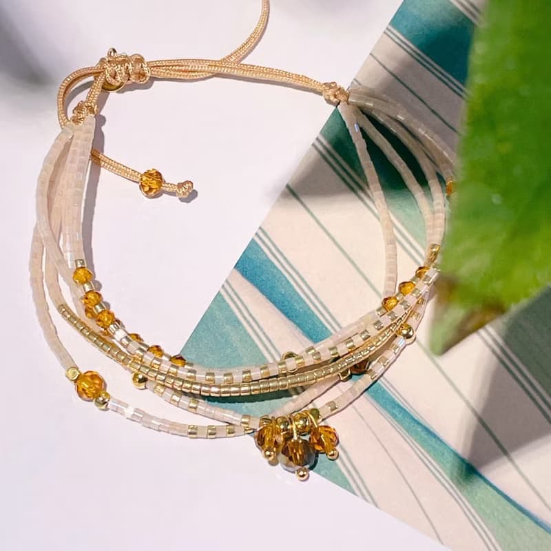 琥珀銀河 編織手環 (珍珠白)  手工 手鍊 多圈手鍊 疊搭手鍊 手環