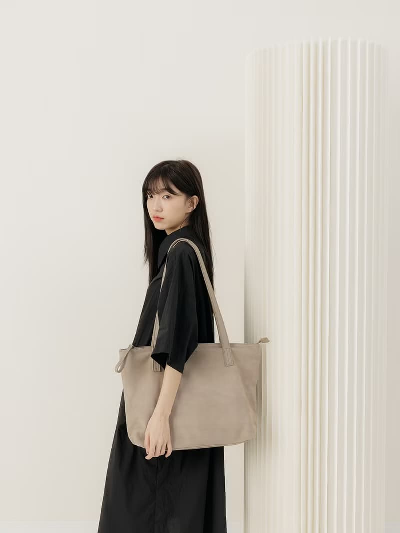 supportingrole 真皮輪廓簡約利落長背帶托特包  卡其米