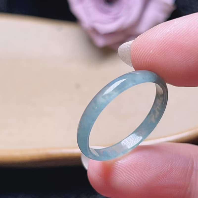 【求‧緣】冰藍水翡翠戒指戒圈 | 國際18圍 | 天然翡翠A貨 | 送禮