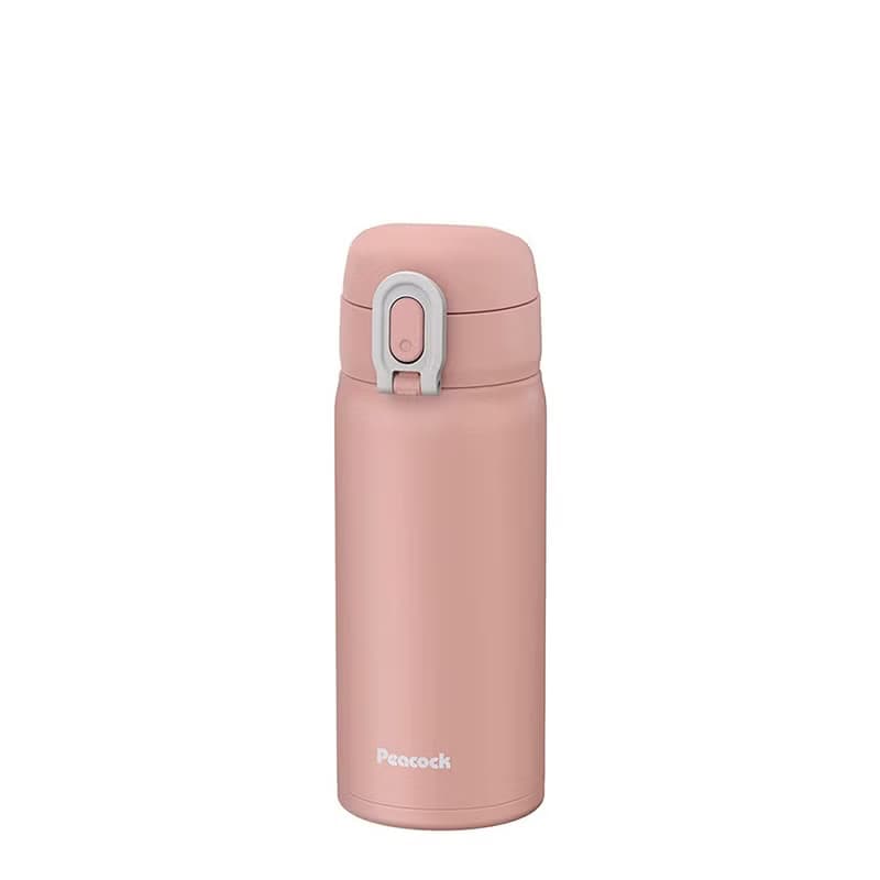 【孔雀Peacock】350ML 不鏽鋼保溫杯 鎖扣式彈蓋 粉