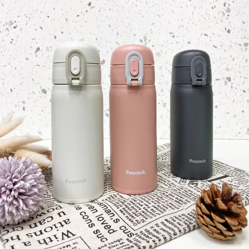 【孔雀Peacock】350ML 不鏽鋼保溫杯 鎖扣式彈蓋 粉