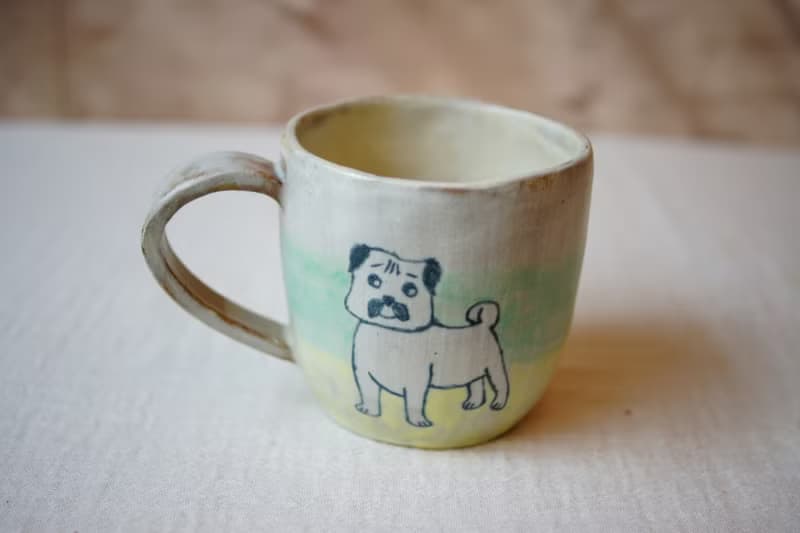 手作粉引 粉彩巴哥 馬克杯 200ml 咖啡杯 茶杯 水杯