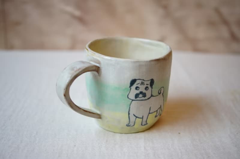 手作粉引 粉彩巴哥 馬克杯 200ml 咖啡杯 茶杯 水杯