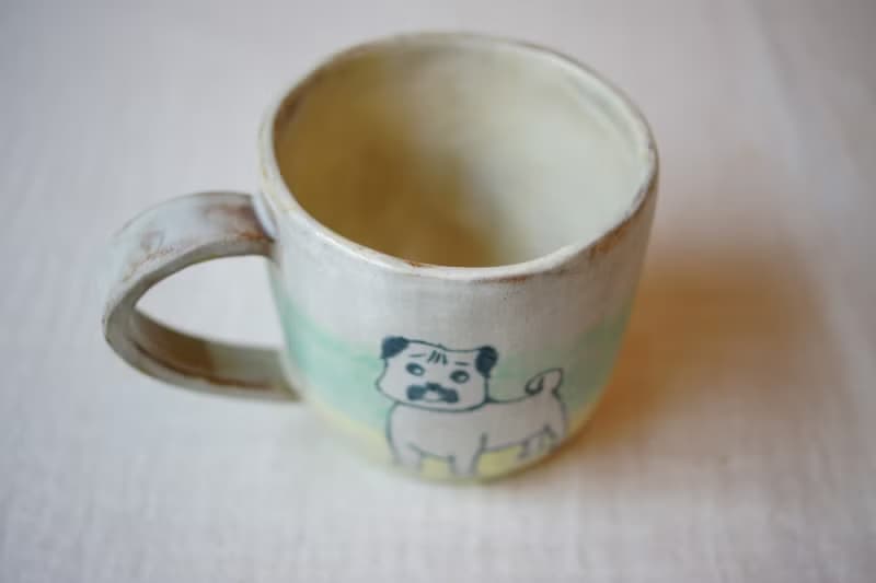 手作粉引 粉彩巴哥 馬克杯 200ml 咖啡杯 茶杯 水杯