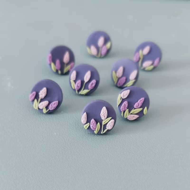 bi natural //小清新薰衣草圖案手工軟陶耳釘