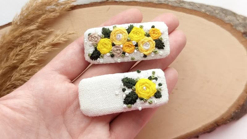 兩件套繡花髮夾花朵嬰兒髮夾黃色花朵夾
