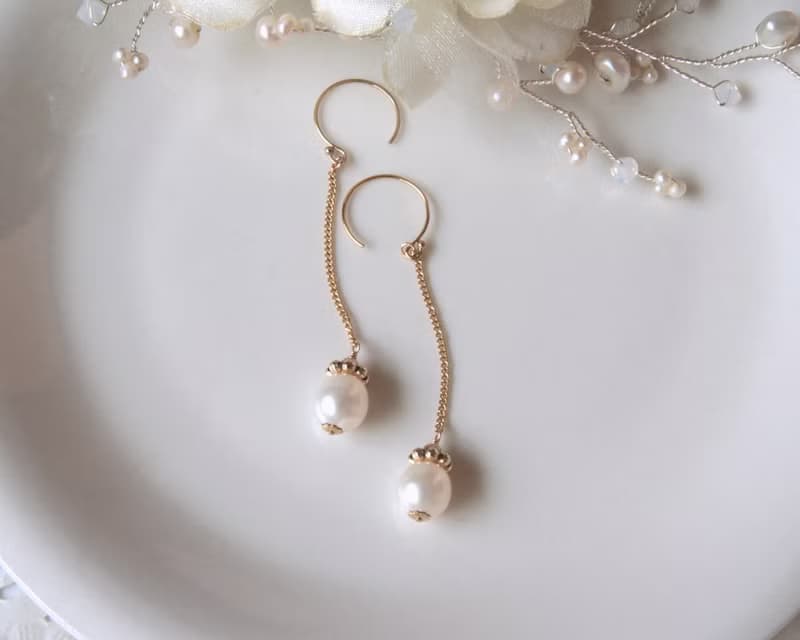 純真的心 8mm珍珠耳環 戴了小帽子 可改夾式 垂墜長度可訂製