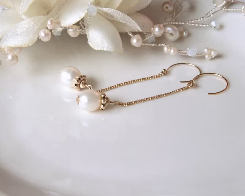 純真的心 8mm珍珠耳環 戴了小帽子 可改夾式 垂墜長度可訂製