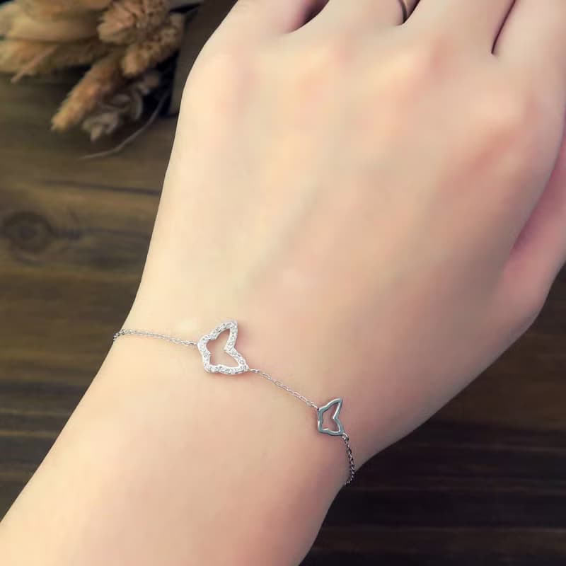 蝴蝶花語 925純銀手鍊 白K金色 女生手鍊