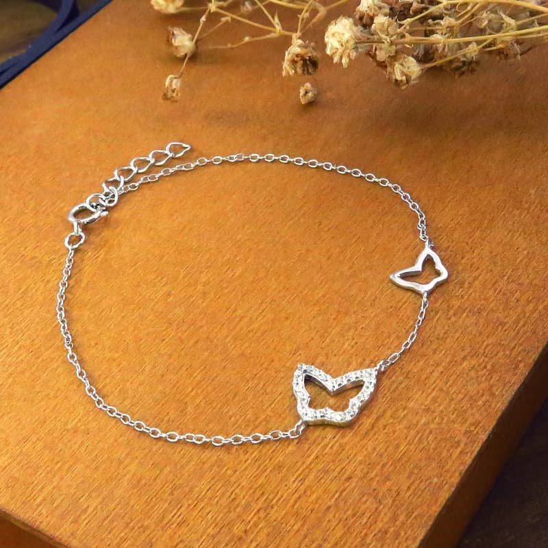 蝴蝶花語 925純銀手鍊 白K金色 女生手鍊