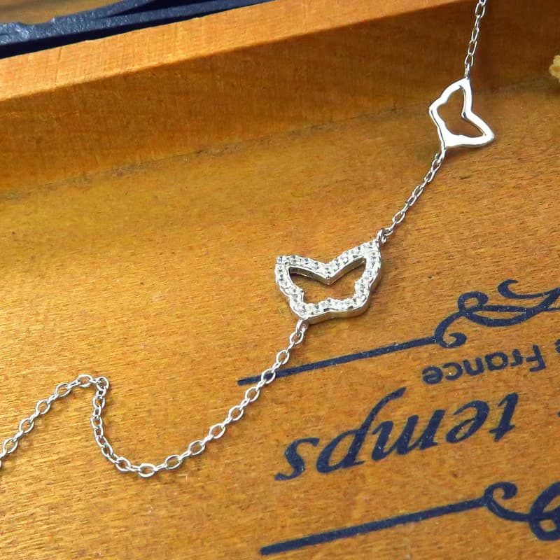 蝴蝶花語 925純銀手鍊 白K金色 女生手鍊