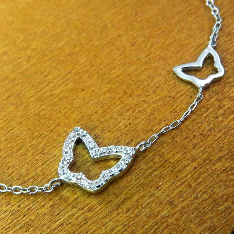 蝴蝶花語 925純銀手鍊 白K金色 女生手鍊