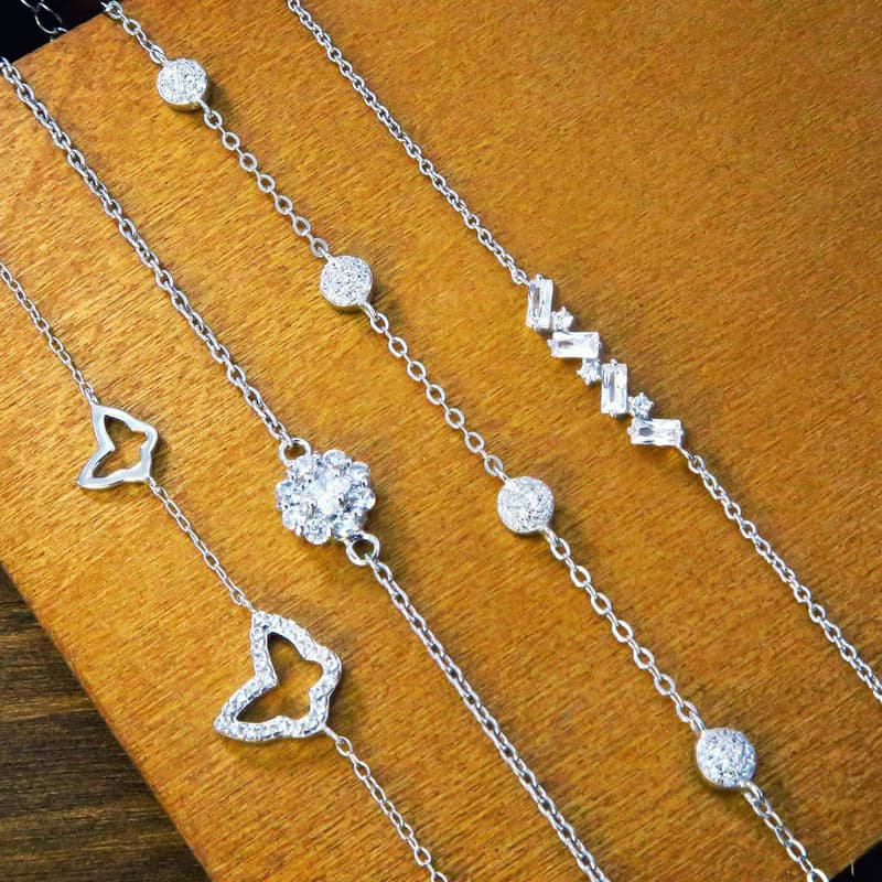 蝴蝶花語 925純銀手鍊 白K金色 女生手鍊