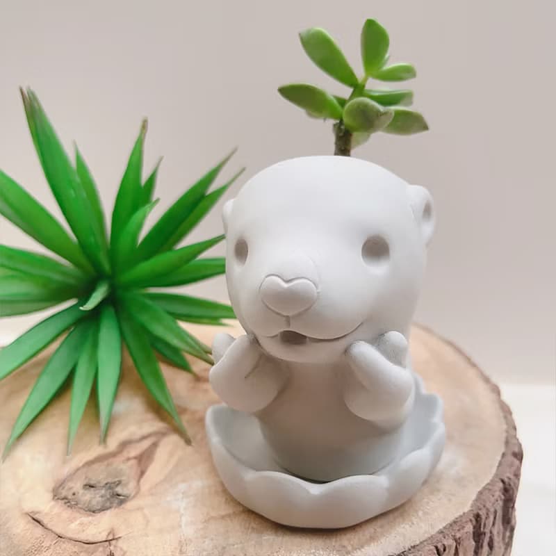 【快速出貨】啾咪水獺 植物小盆 水泥盆器 交換禮物