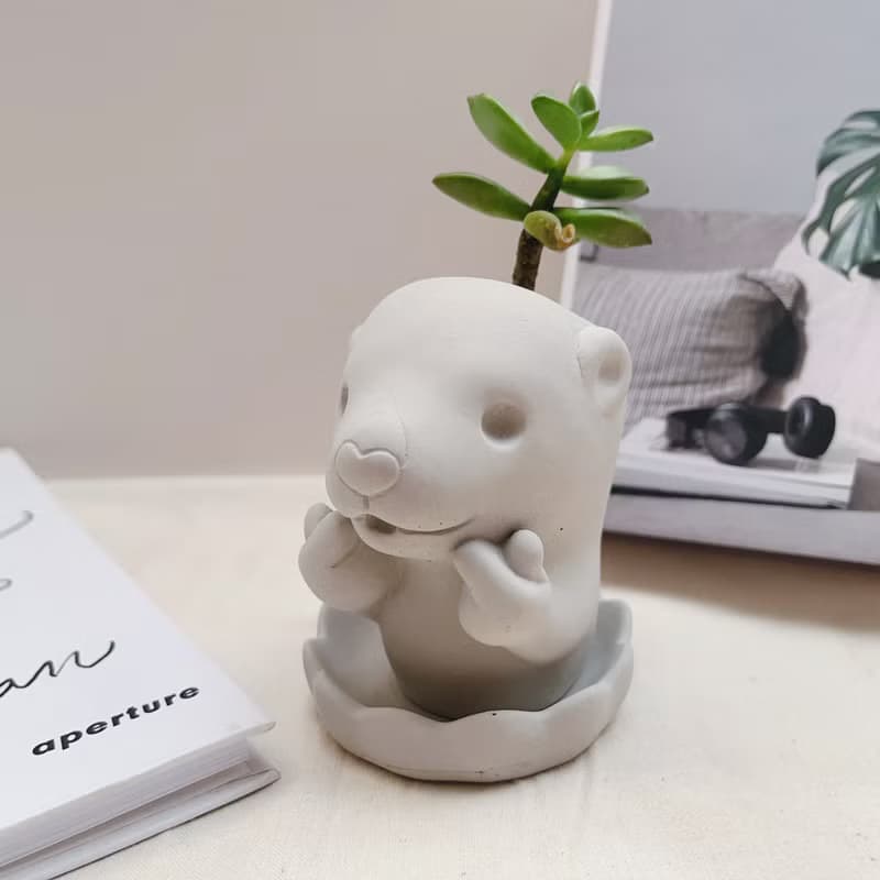 【快速出貨】啾咪水獺 植物小盆 水泥盆器 交換禮物