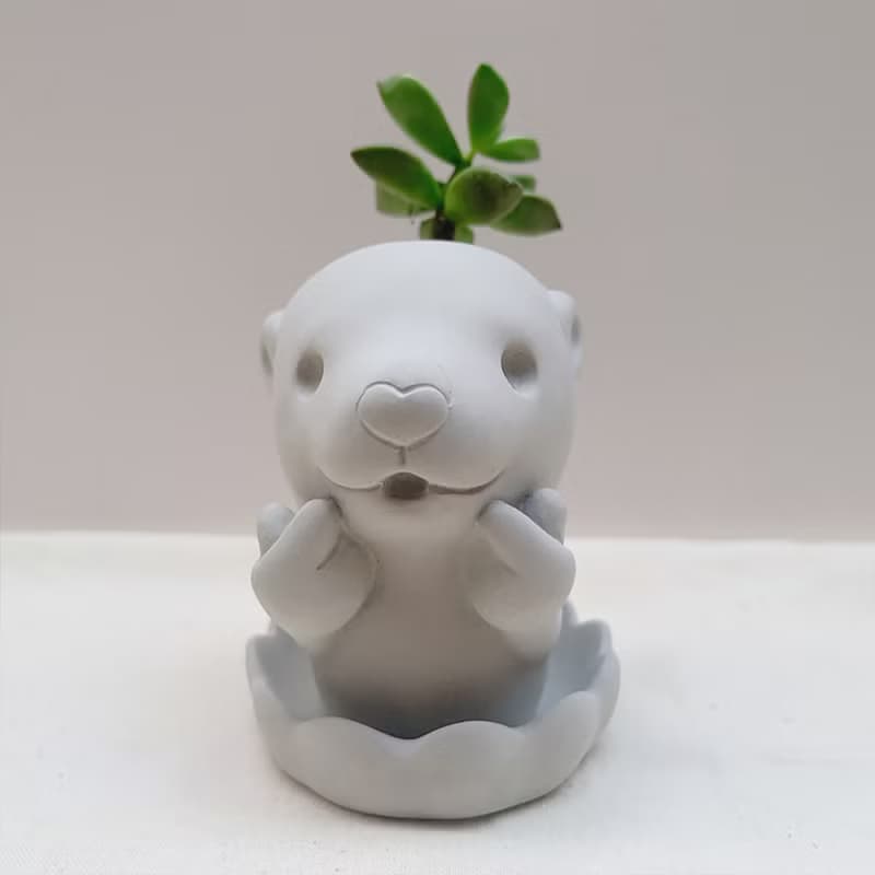 【快速出貨】啾咪水獺 植物小盆 水泥盆器 交換禮物