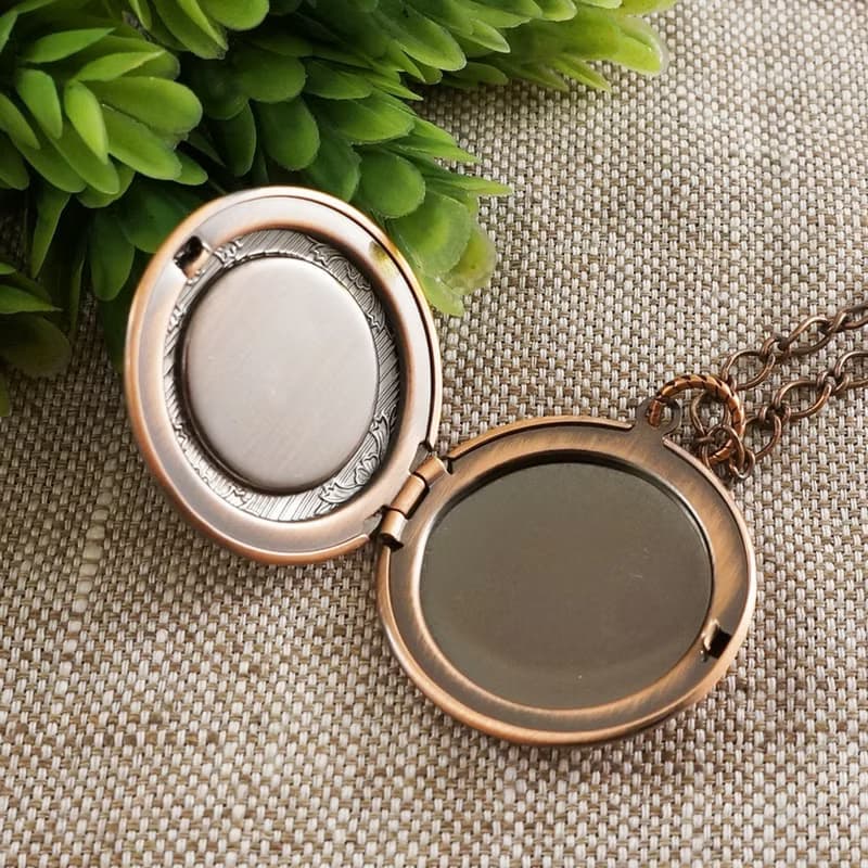 Amethyst Copper Photo Locket Purple Lilac Violet Stone Pendant Necklace Jewelry