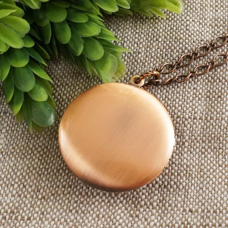 Amethyst Copper Photo Locket Purple Lilac Violet Stone Pendant Necklace Jewelry