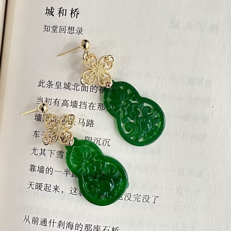 Hi Onion福祿壽小眾設計高級感葫蘆耳環耳夾女長款新中式國風耳飾