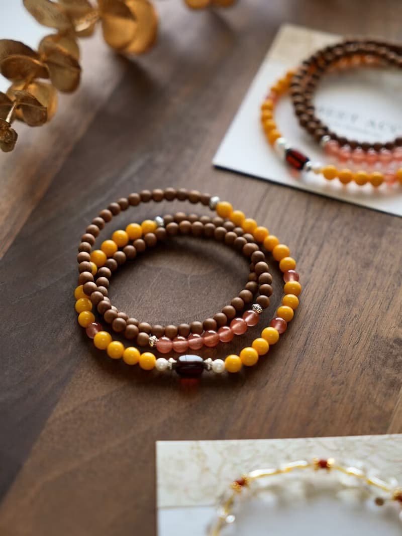 原創手工印度邁索爾正區黑肉老山檀蜜蠟多圈手串好遠手鏈生日禮物
