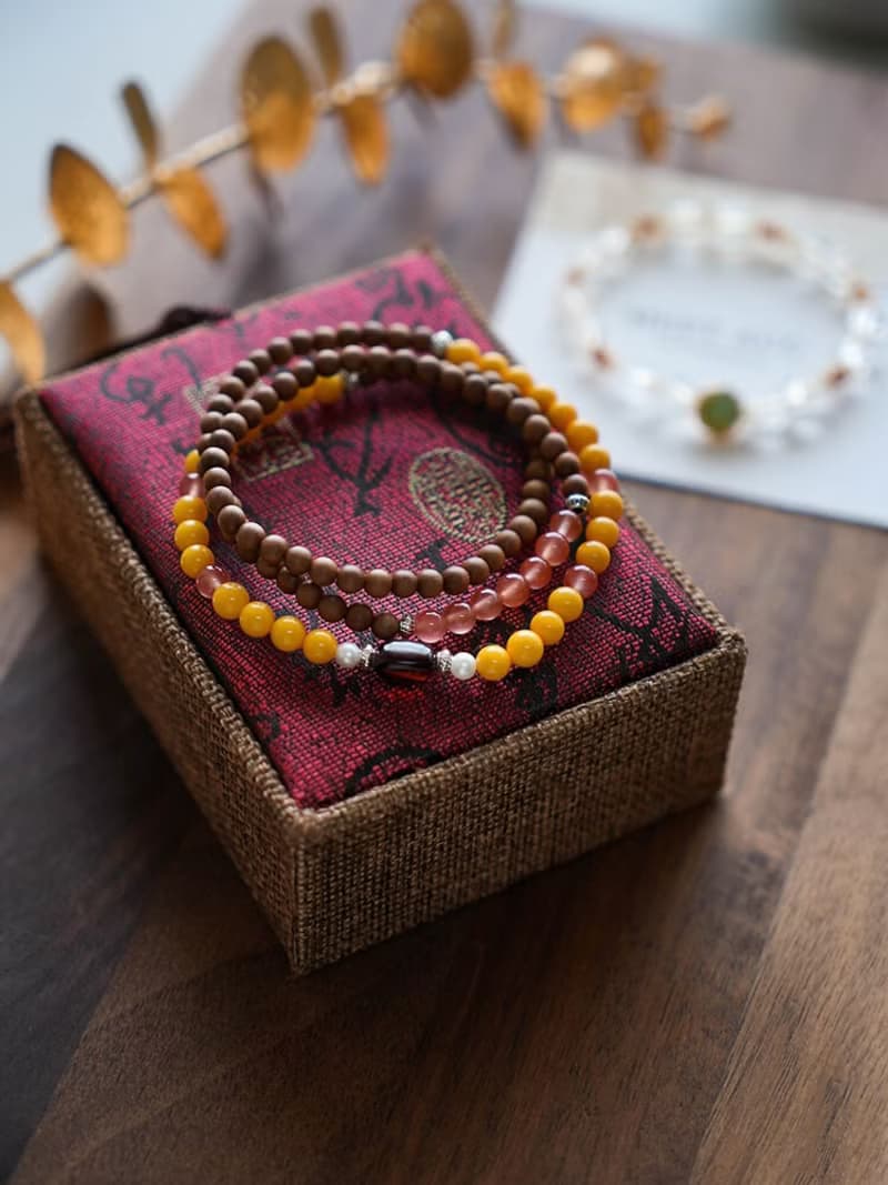 原創手工印度邁索爾正區黑肉老山檀蜜蠟多圈手串好遠手鏈生日禮物