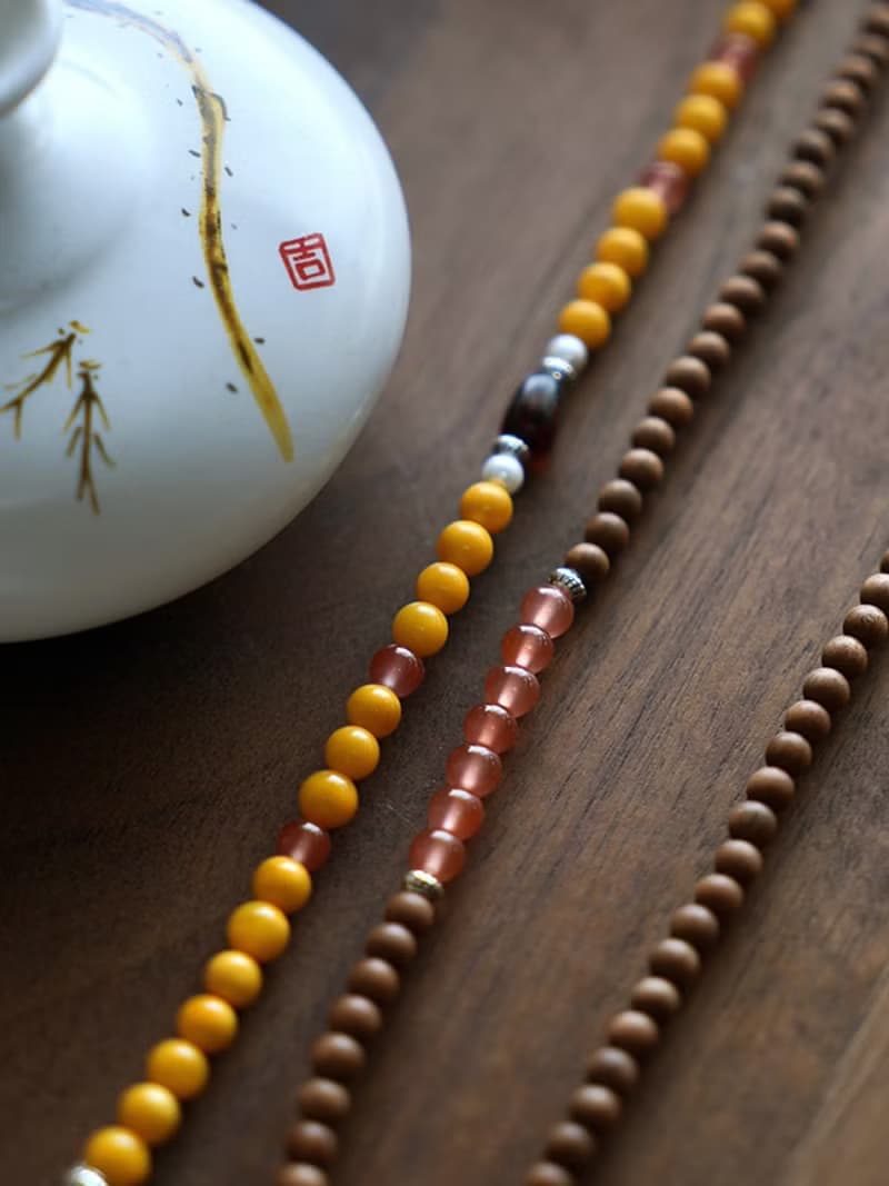 原創手工印度邁索爾正區黑肉老山檀蜜蠟多圈手串好遠手鏈生日禮物