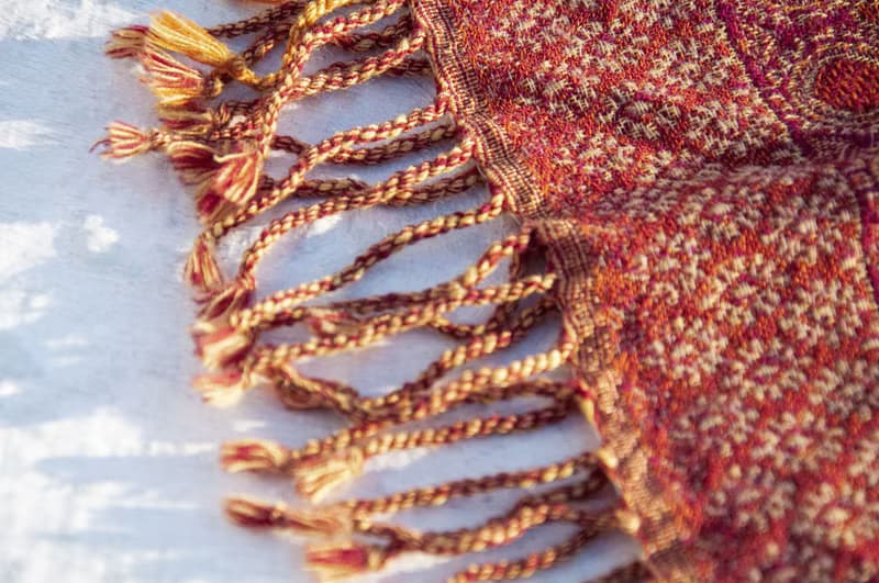 喀什米爾Cashmere刺繡羊毛披肩 針織圍巾 刺繡圍巾 克什米爾-花朵