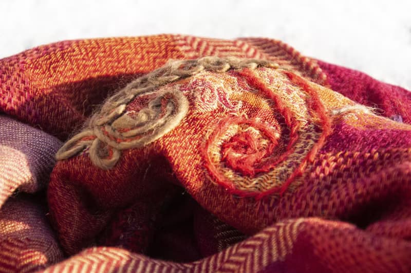 喀什米爾Cashmere刺繡羊毛披肩 針織圍巾 刺繡圍巾 克什米爾-花朵