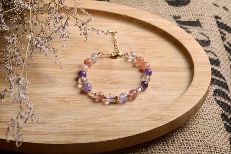 【神山晶礦】超七手鍊/紫水晶/草莓/紅髮晶/鈦金/珍珠