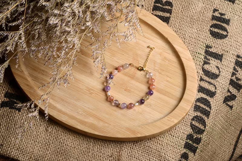 【神山晶礦】超七手鍊/紫水晶/草莓/紅髮晶/鈦金/珍珠