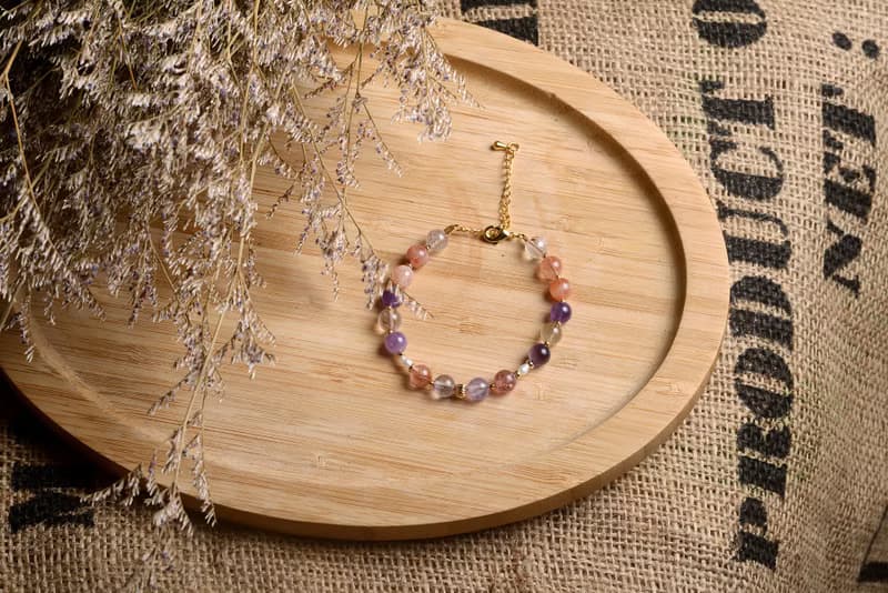 【神山晶礦】超七手鍊/紫水晶/草莓/紅髮晶/鈦金/珍珠
