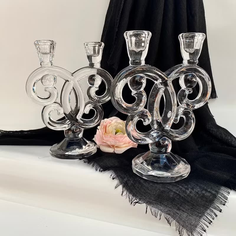 復古 CRISTAL de VANNES 鉛水晶雙燭台法國 1950 年代