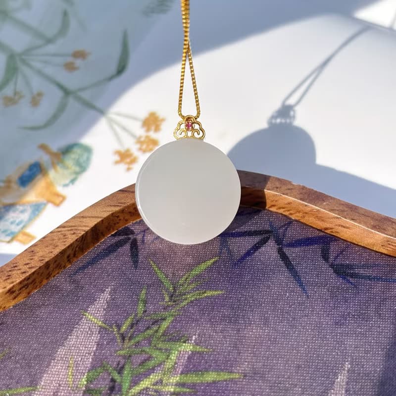 天然和田白玉平安無事牌吊墜圓牌18k厚金鑲嵌平安牌輕奢感生日禮