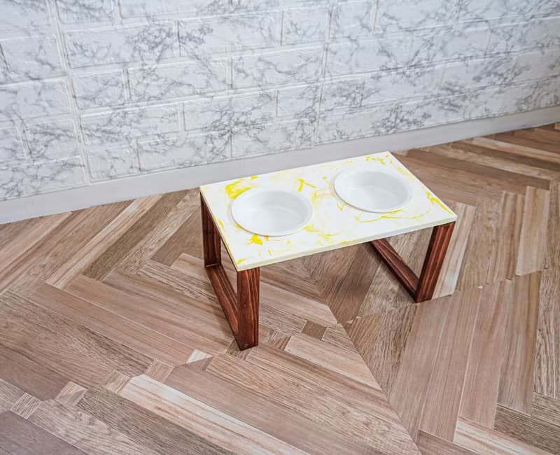 フルイドアート(イエロー)フードスタンド　フードボウル　食器スタンド　小型犬　中型犬　ネコ　木製　オーダー可能